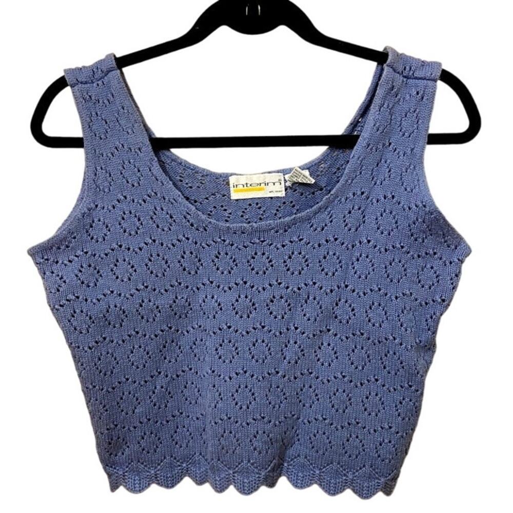 Vintage Interim Eyelet Sleeveless Scoop Neck Scallop Hem Cropped Top Women's M